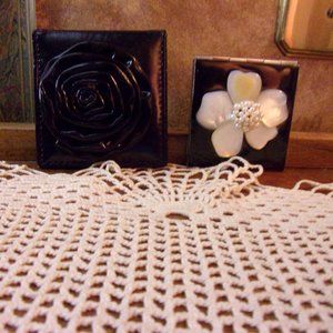 Vintage Set of 2 Purse Mirrors Rose Mother of Pearl Shell Pearl accents